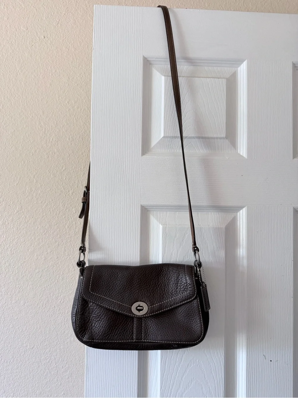 Coach Dark Brown Pebbled Leather Crossbody